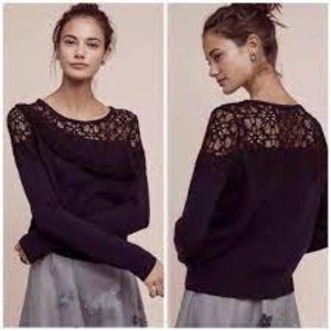 Anthropologie Knitted & Knotted Navy Lace Sweater